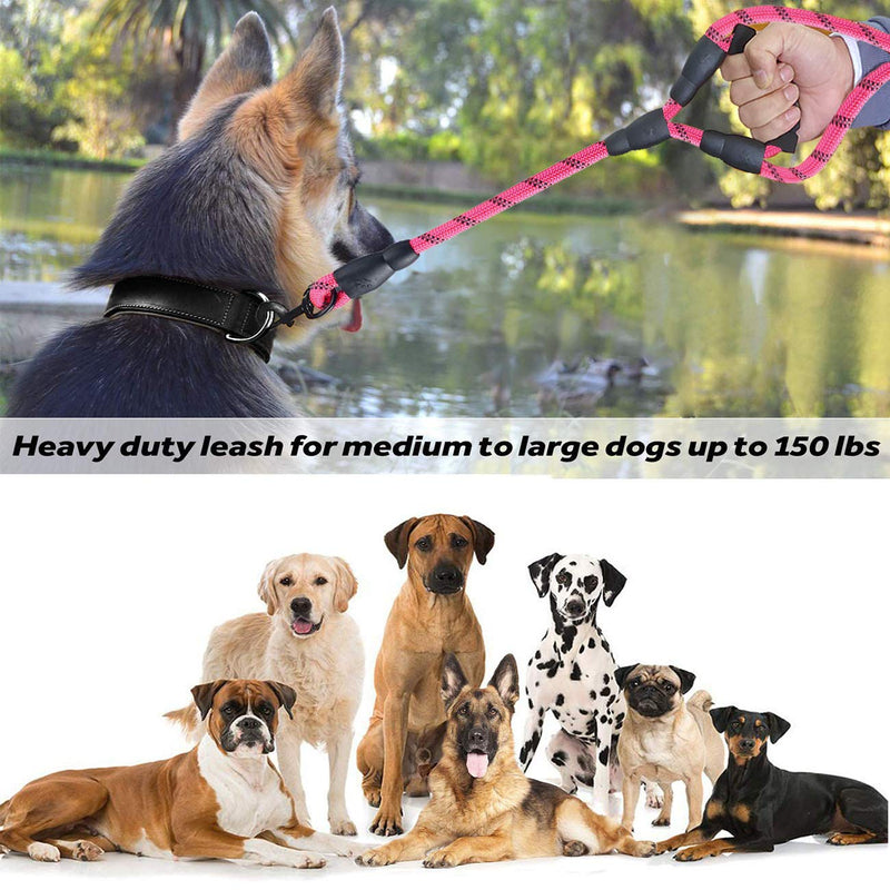 [Australia] - JSXD Dog Leash,5 FT Heavy Duty Double Handle Dog Leash with Comfortable Padded and Reflective,Rope Dog Leashes for Small,Medium,Large Dogs Rope Leash Rope-Pink 