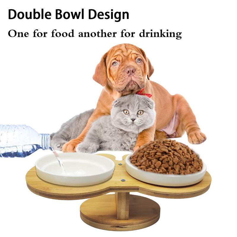 O'woda Raised Double Ceramics Pet Bowls with Bamboo Tray, Non-skid&Non-spill Design, Feeding Bowl and Water Feeder |14cm Bowl| Bamboo Elevated (Yellow) Yellow - PawsPlanet Australia