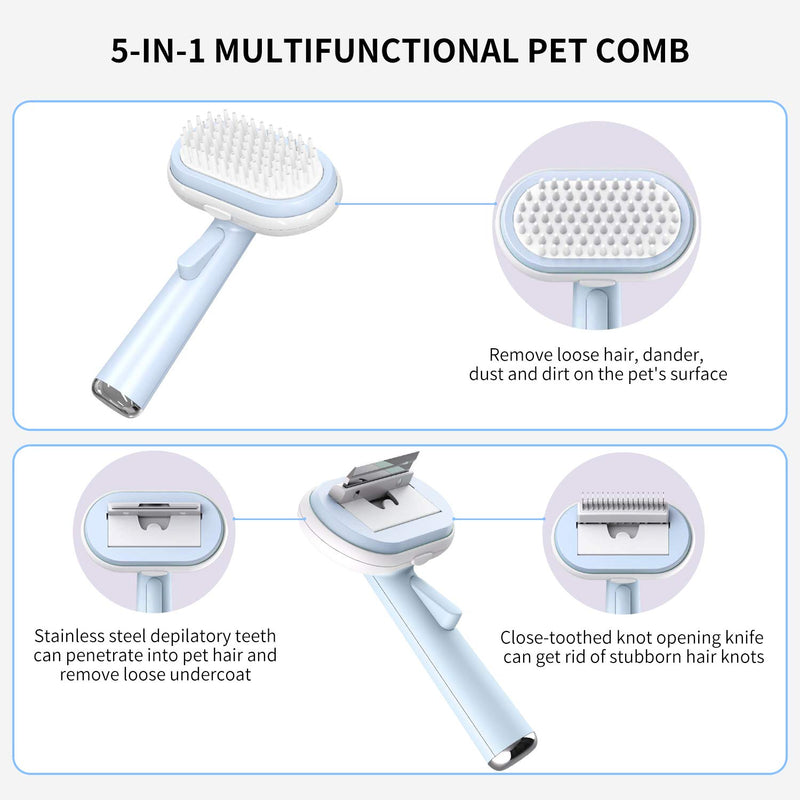 Dog Brushes for Grooming, 5 in 1 Pet Brush Self Cleaning Slicker Brush Dematting Comb Bristle Brush for Cat, Gently Removes Loose Undercoat Mats and Tangled Hair Regular Combing - PawsPlanet Australia