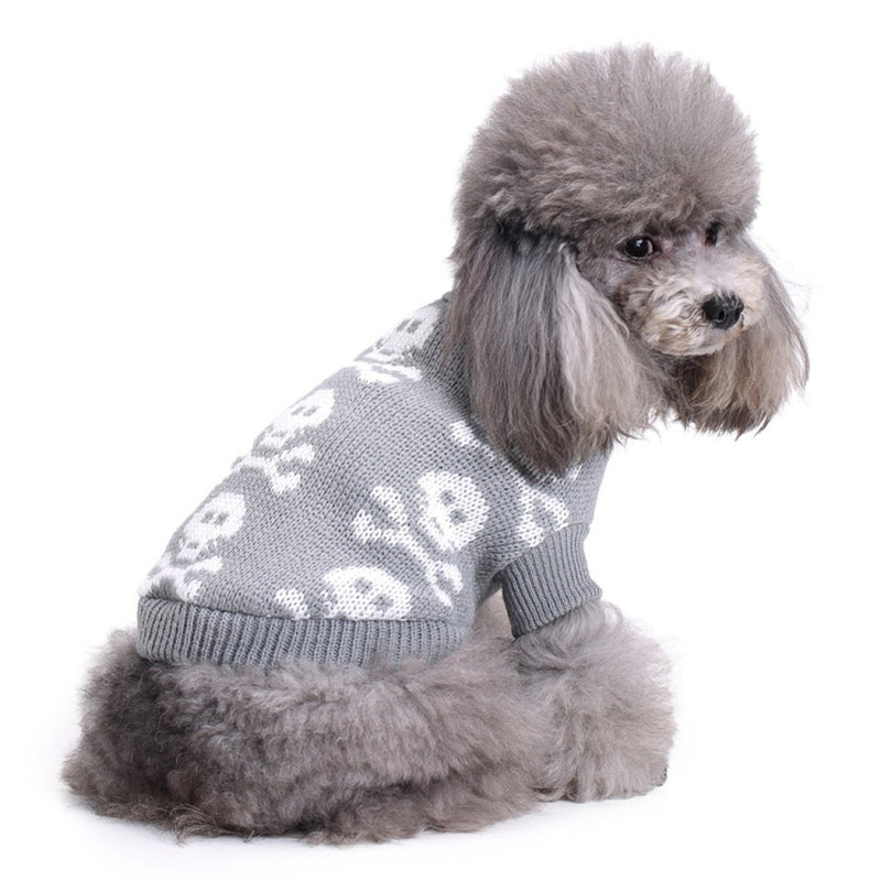 [Australia] - S-Lifeeling Skull Dog Sweater Holiday Halloween Christmas Pet Clothes Soft Comfortable Dog Clothes - Grey Dog - Back Length 14" 