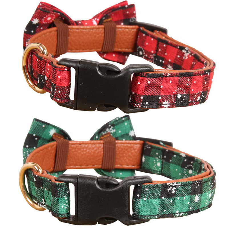 [Australia] - Lamphyface 2 Pack Christmas Dog Collar Adjustable with Cute Bow Tie Plaid 