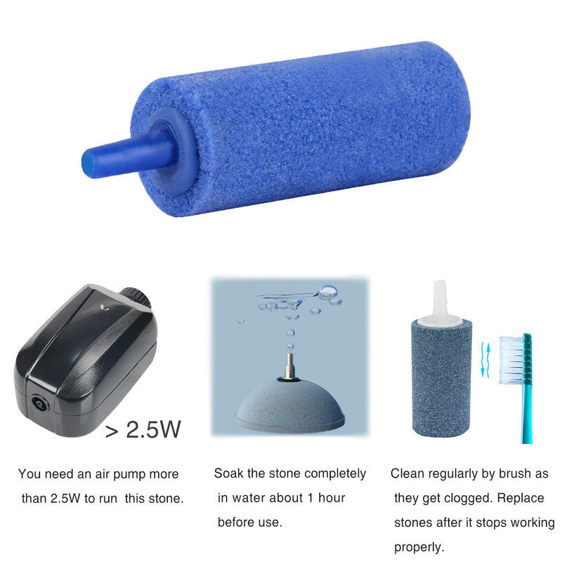 [Australia] - Pawfly 2 Inch Air Stones Cylinder 6 PCS Bubble Diffuser Airstones for Aquarium Fish Tank Pump Blue 