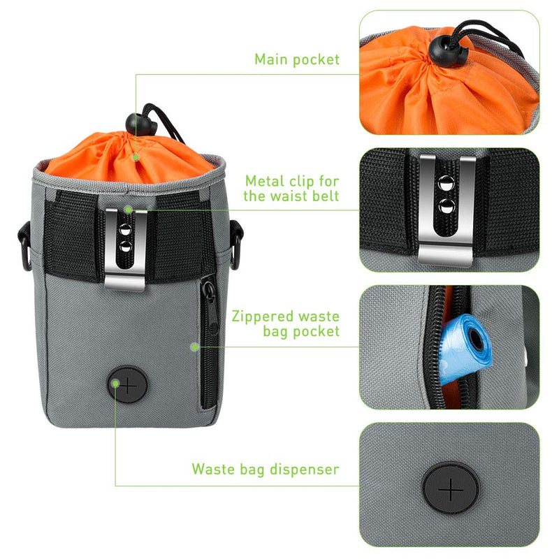 [Australia] - SOMEITY Dog Treat Pouch for Training, Built-in Poop Bag Dispenser, Easily Carries Pet Toys, Kibble and Treats, Running Waist Bag, Fanny Pack Light Gray 