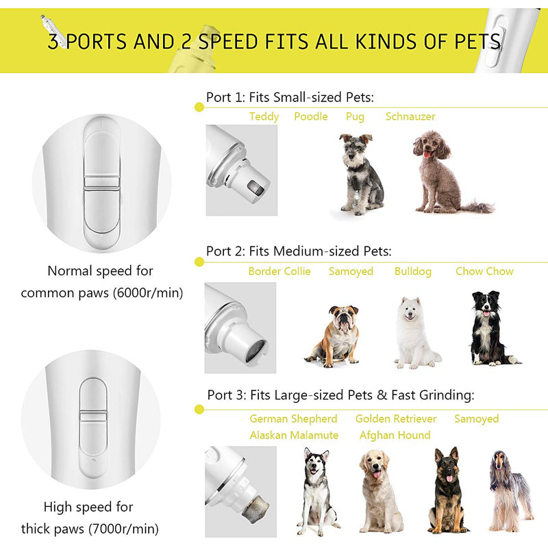 [Australia] - POPDEALS Pet Nail Grinder,2 Speed Electric Dog Nail Grinder USB Rechargeable Quiet Pet Nail Trimmer File Clipper Paws Grooming & Smoothing for Small Medium Dogs & Cats 