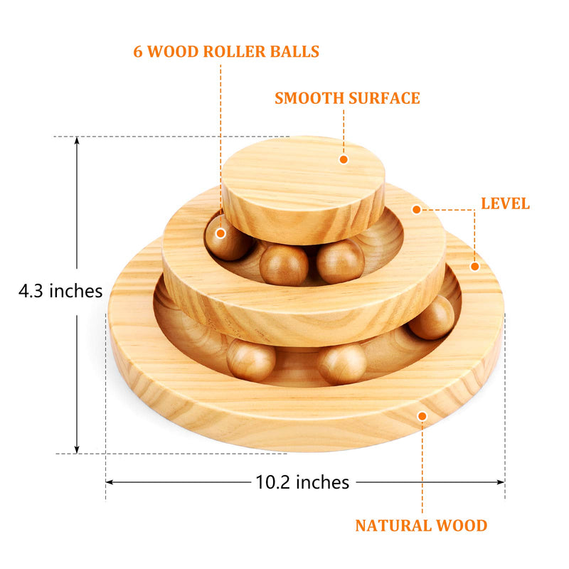 Cat Supplies Funny Roller Cat Toy-Double Layer Wooden Track Balls Turntable for Kitty Cat Gifts for Your Cats 2 Layer Turntable - PawsPlanet Australia