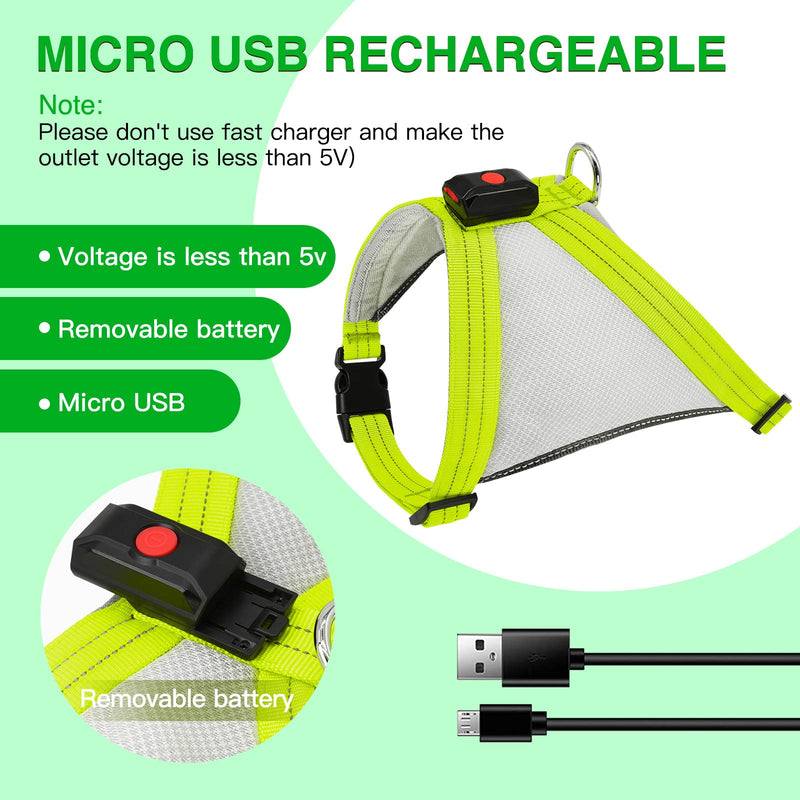 ChalkLit LED Dog Harness, Luminous Rechargeable Illuminated Reflective Dog Harness Glows in the Dark, LED Dog Safety Vest Lights for Night Walks (Green, L) Green - PawsPlanet Australia