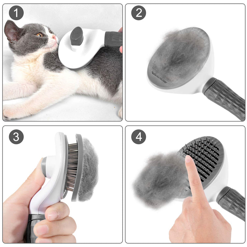 Alihoo Cat Brush Undercoat Dog Brush Soft Brush for Long Hair Universal Grooming Brush Automatic Cleaning Pet Brush Comb (Grey) Grey - PawsPlanet Australia