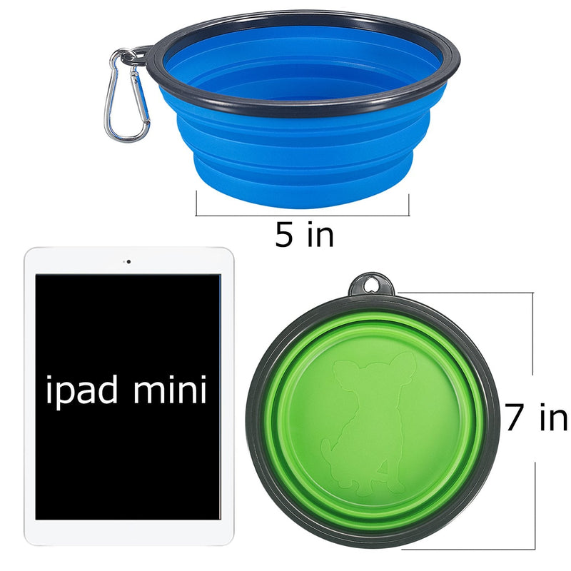 Comsun 2-Pack Extra Large Size Collapsible Dog Bowl, Foldable Expandable Cup Dish for Pet Cat Food Water Feeding Portable Travel Bowl Blue and Green - PawsPlanet Australia