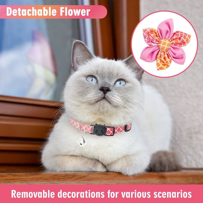 BINGPET Breakaway Cat Collar with Removable Bow Tie, 2 Pcs Adjustable Soft Cat Collars with Bell and Cute Fruit Patterns, for Kitties Daily & Holiday Wear Floral - PawsPlanet Australia