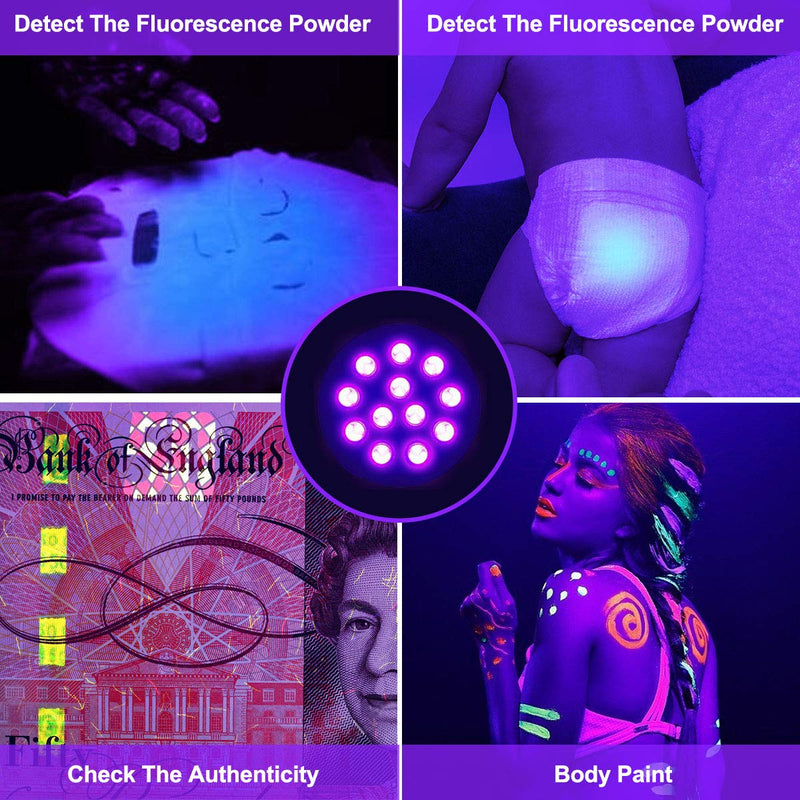 (2 Pack) UV Torch, Fulighture Pets Black Light 12LED 395nm, Dogs/Cats Urine Detector, Ultraviolet Flashlight Find Dry Stains on Carpets/Rugs/Floor with Batteries Included 3.0 Watts - PawsPlanet Australia