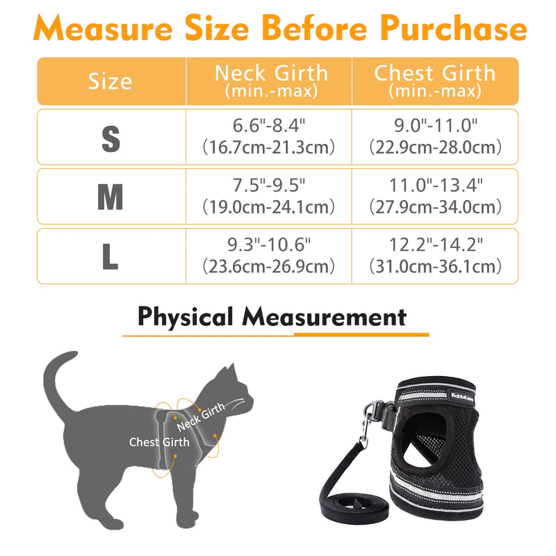 rabbitgoo Cat Harness and Leash Set for Walking Escape Proof, Adjustable Soft Kittens Vest with Reflective Strip for Small Cats, Comfortable Outdoor Vest Black - PawsPlanet Australia