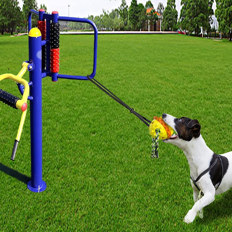 Dog Pull Toys for Aggressive Chewers Outdoor Tether Tug of Way Interactive Puzzle Dog Boredom Toys, Ball and Rope Dog Toys with Teeth Cleaning and Food Dispensing (Yellow) - PawsPlanet Australia