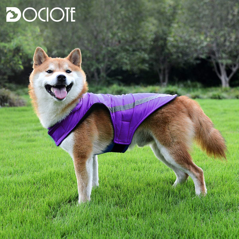 Dog Coat Winter Pet Jacket Vest Warm Dog Jacket Winter Clothe Reflective Jacket Safty Coat Warmer Cotton With Collar Hole for Small Medium Dogs Purple XXL - PawsPlanet Australia