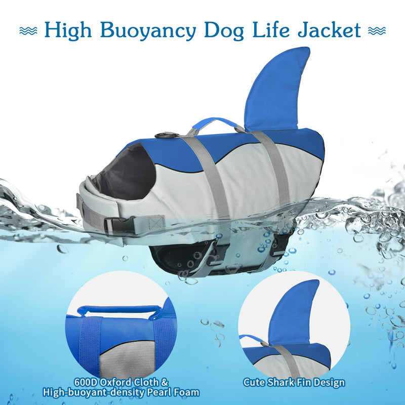 Dogcheer Dog Life Jacket Shark Mermaid, Dog Swim Life Vest Adjustable Pet PFD Float Vest, Ripstop Puppy Floatation Life Jacket Swimsuit with Rescue Handle for Small Medium Large Dogs Swimming Boating XS(Chest Girth 11.8-16") Blue - PawsPlanet Australia