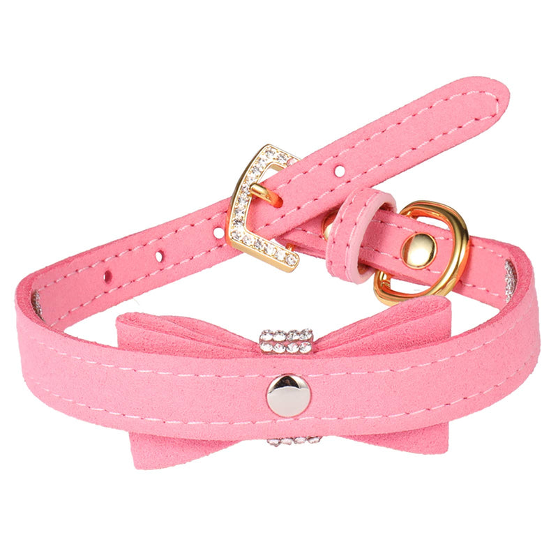 LOVPE Dog Collar/Cat Collar Crystal Velvet Leather with Bow-knot Tie Rhinestone Collars for Puppy/kitten Small Dogs&Cats (XS(Neck for:8-10 Inch), Pink) XS(Neck for:8-10 Inch) - PawsPlanet Australia