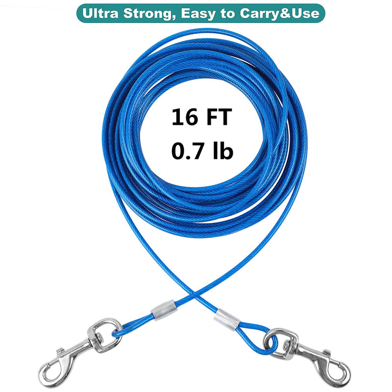 Dog Tie Out Cable - 16 ft Length 550 lbs Break Strength Galvanized Braided Steel Cable with PVC Coating Chew Proof Lead for Small to Large Dogs Pets Yard Camping Outdoors (0.20in (rdiamete) Blue) 0.20in (rdiamete) Blue - PawsPlanet Australia