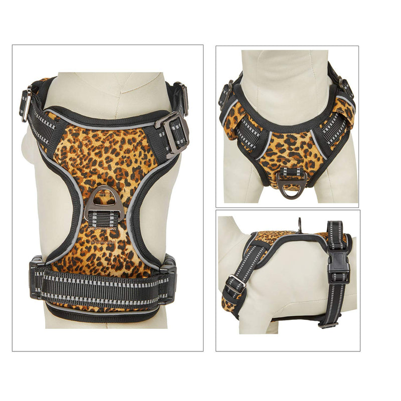 Petiry No Pull Dog Harness with Easy Control Handle and 2 Leash Clips, Fancy Leopard,Adjustable and Durable with Mesh Padded Reflective Vest Harness for Puppy Medium Dogs(Neck:18-22";Chest:22-29") Medium:(Neck:18-22";Chest:22-29") - PawsPlanet Australia