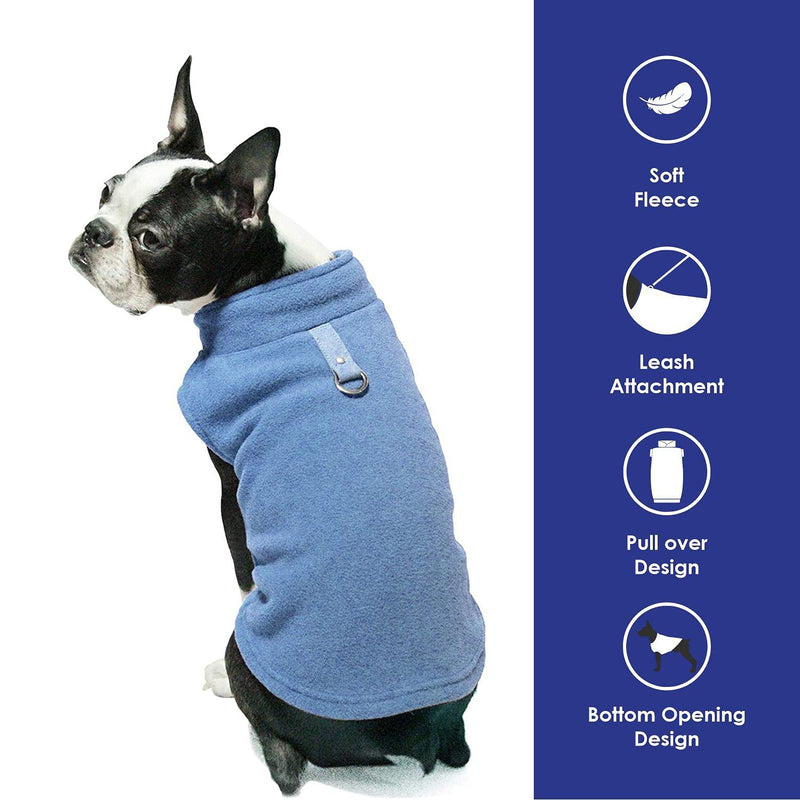 Gooby Fleece Vest Dog Sweater - Blue, Small - Warm Pullover Fleece Dog Jacket with O-Ring Leash - Winter Small Dog Sweater Coat - Cold Weather Dog Clothes for Small Dogs Boy or Girl Small chest (33.5 cm) - PawsPlanet Australia