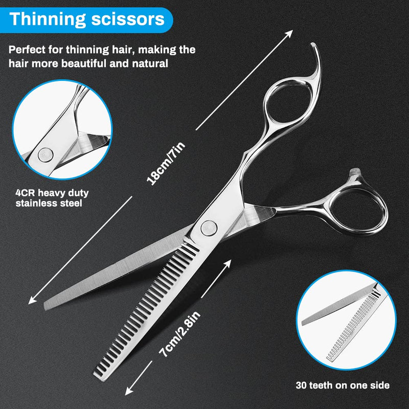 Dog Grooming Scissors Kit , Welltop Dog Thinning Scissors with Safety Round Tips, Stainless Steel 9 in 1 Dog Grooming Shears Set, Professional Curved Thinning Straight Grooming Scissor for Dog Cat - PawsPlanet Australia