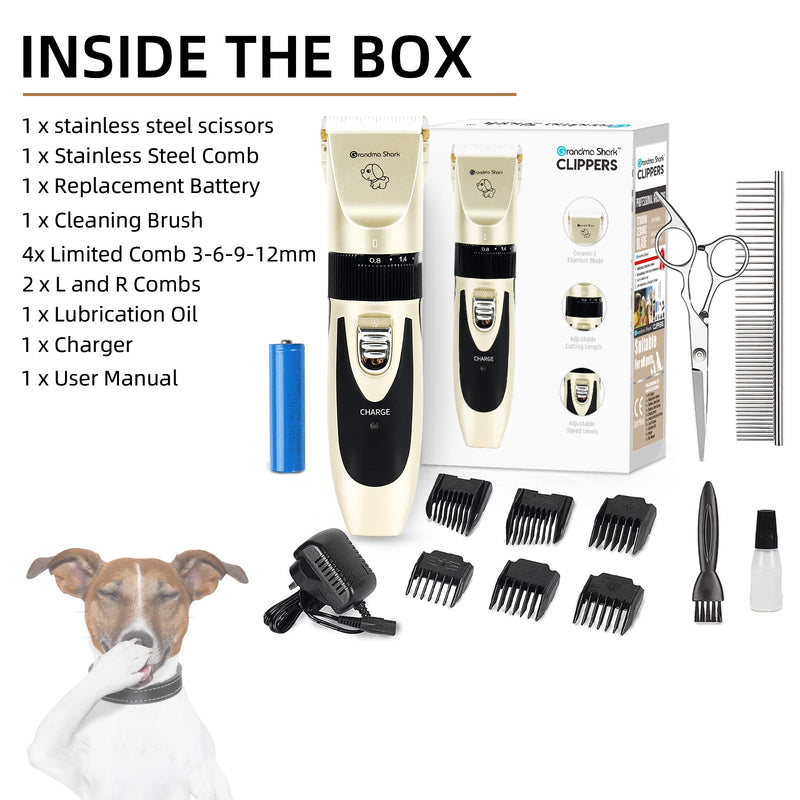 GRANDMA SHARK Professional Dog Grooming Kit, Rechargeable, Cordless, Low Noise Dog Clippers for Grooming Thick Coats - Clippers, Nail Trimmer, Complete Grooming Set for Dogs, Cats, Other Pets - PawsPlanet Australia