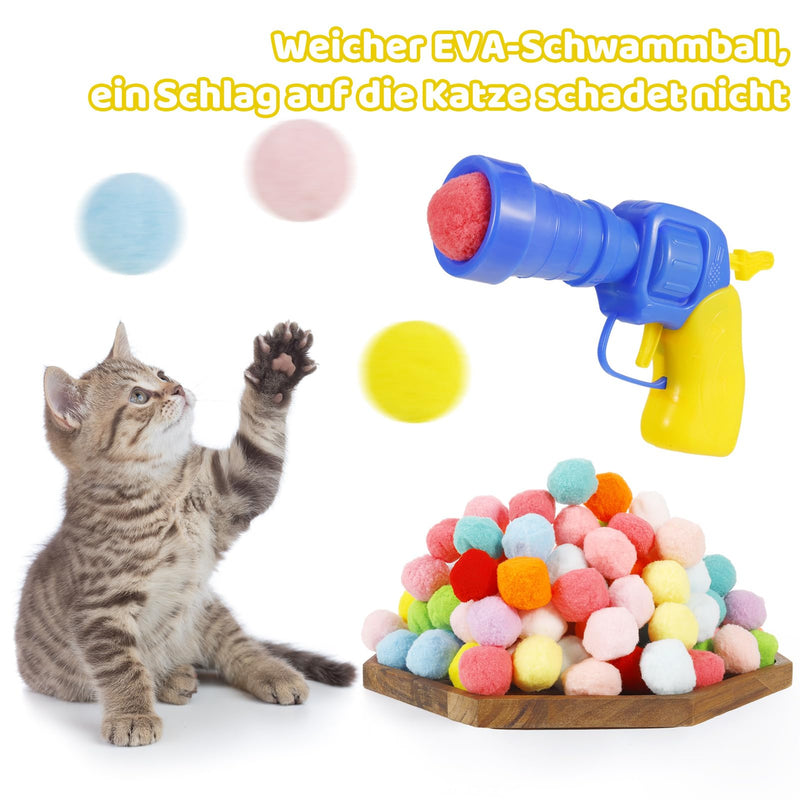 Fanshiontide Cat Toy Interactive Launch Training Cat Toy Balls with 1 Launcher and 100 Balls Funny Mini Plush Ball for Cats Dogs Pet Playing Exercises Hunting Training - PawsPlanet Australia