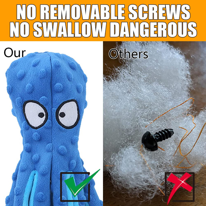 Squeaky Dog Soft Toy, No Stuffed Octopus Dog Chew Toy with Crinkle Paper Plush Dog Teeth Cleaning Toy for Medium Large Dog (Blue) - PawsPlanet Australia