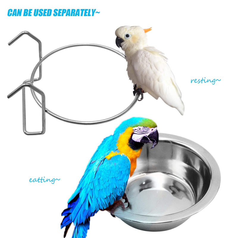 2 Pack Bird Feeder Birds Bowls Stainless Steel Dishes Coop Cups with Wire Hook, Parrot Feeding Dish Cups Food Water Bowls with Bird Food Holder and Rattan Ball for Finches Lovebirds (Set 1) 1 Count (Pack of 1) - PawsPlanet Australia