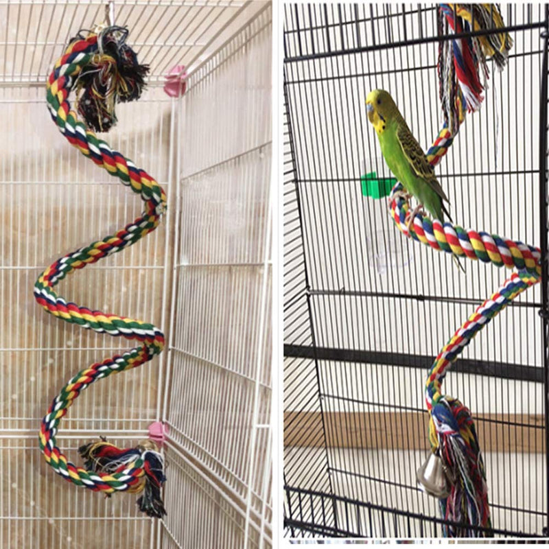 [Australia] - ANIAC Bird Spiral Cotton Rope Perches with Bell Parrots Chewing Bungee African Grey Cage Toys Swing Birdcage Accessories Parakeet Climbing Stand bar (40 Inches) 