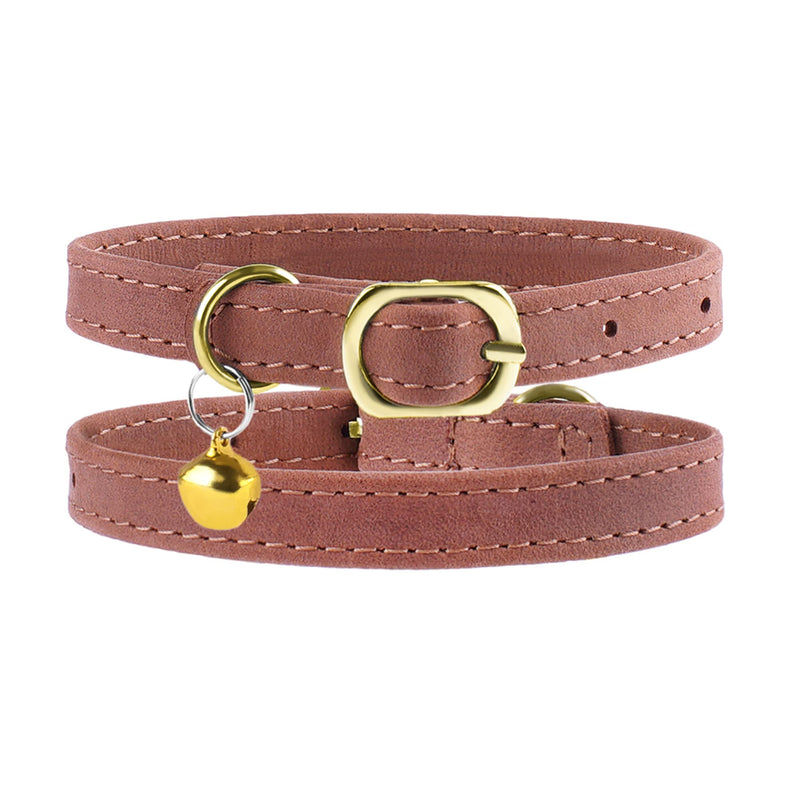Murom Cat Collar Adjustable Soft Genuine Leather Pet Collars for Cats Kitten Puppy Small Dogs Brown - PawsPlanet Australia