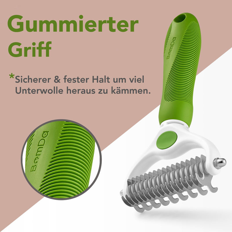 BomDa Double-Sided Dog Brush Cat Brush for Long Hair Undercoat - Undercoat Comb Removes Undercoat & Tangles - Pet De-Matting Brush - Fur Brush (Green) Green - PawsPlanet Australia