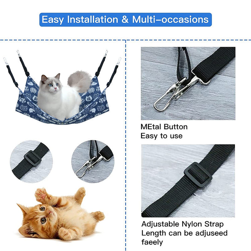 FOUFLY 2Pcs Cat Hammock, Double-Sided Printing Adjustable Strap Cat Hanging Hammock Pet Cage Hammock for Cats/Kitten/Puppy/Small Dogs/Rabbits/Other Small Animals-Blue Blue(2Pcs) - PawsPlanet Australia