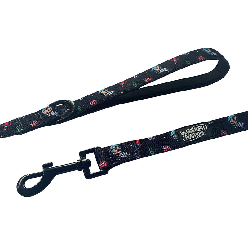 Wagnificent Boutique Dog Lead Small Medium Large Pets Durable Polyester Leash with Neoprene Padded Handle featuring unique space pups design - PawsPlanet Australia