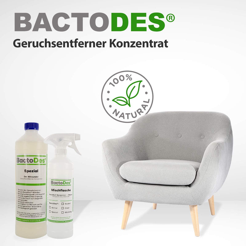 BactoDes Special 1L. Odor eliminator - all-round odor killer and odor remover permanently removes the smell of urine, vomit, animal odor, dog odor, cat urine, etc. from screed, tiles and upholstery - concentrate for diluting, i... - PawsPlanet Australia