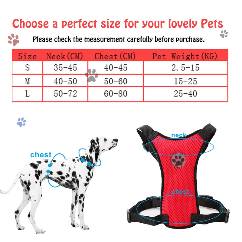 MASO Dog Safety Car Vest Harness Pet Dog Adjustable Car Mesh Harness Seat Belt Travel Strap Vest with Car Seat Belt Lead Clip for Trip, Daily Use, Road Travel Walks, etc.(M,Red) M,Red - PawsPlanet Australia