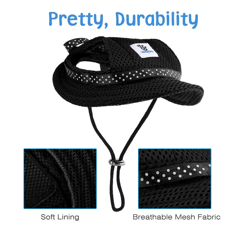 VavoPaw Round Brim Princess Pet Cap,Dog Visor Hat Breathable Sun Protection Cat Outdoor Cap with Ear Holes and Adjustable Chin Strap Small Black - PawsPlanet Australia