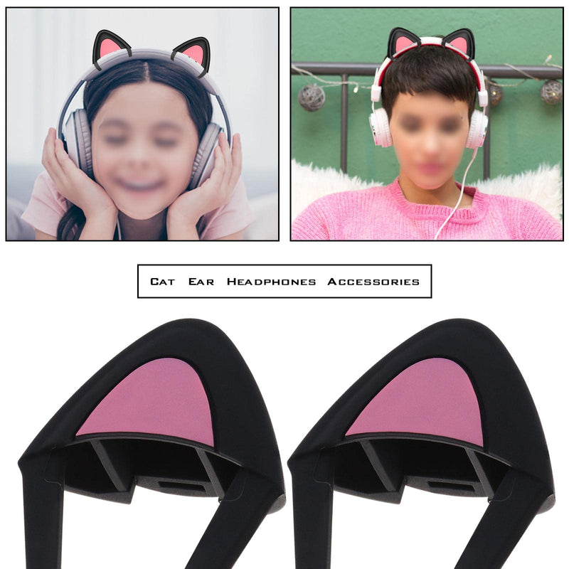 1 Pair Silicone Cat Ears Over-Ear Headsets Cute Decoration Adjustable Straps Attachment Accessory for Video Live Gaming Headphones Black - PawsPlanet Australia