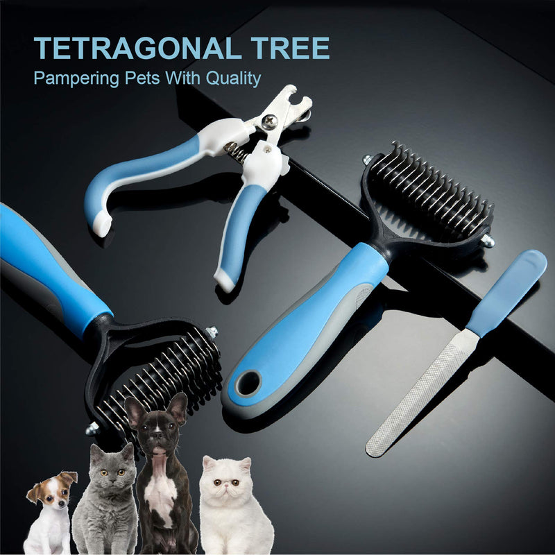 Tetragonal tree Pet Grooming Tool - 2 Sided Undercoat Rake for Dogs & Cats. Easy to Remove Loose Dematting, Tangles and Mats, Reduces Shedding by up to 95%, Blue - PawsPlanet Australia