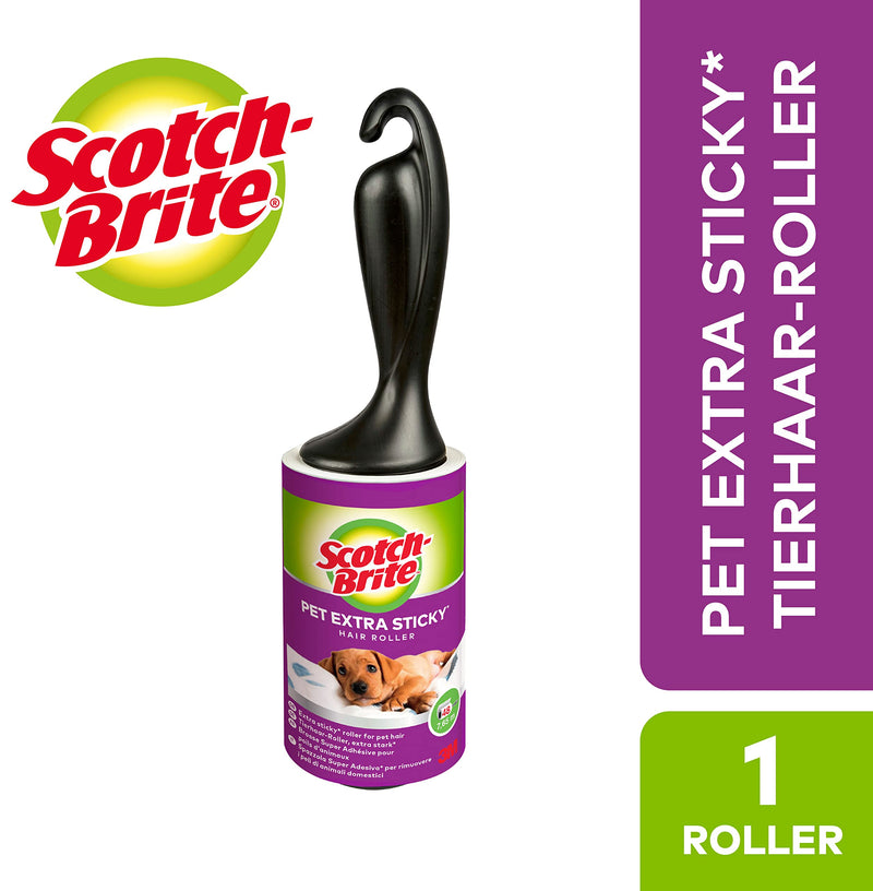 Scotch-Brite Pet Extra Sticky* Pet Hair Roller, 48 Sheets + 4 Scotch-Brite Pet Extra Sticky* Pet Hair Replacement Rolls, 48 Sheets, 5 Rolls - 240 Sheets per Pack Extra Strong Combo Pack - PawsPlanet Australia