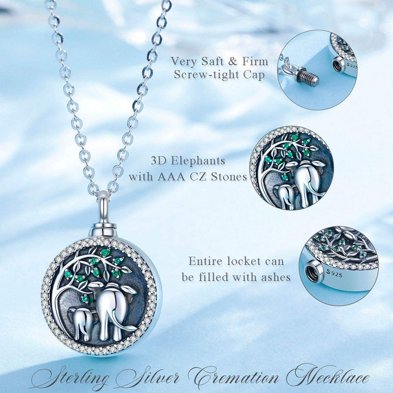 EUDORA Sterling Silver Tree of Life Cremation Necklace, Memorial Vintage Family Celtic Tree Urns Neckless for Human Pet Ashes, Sympathy Gift for Her, 20" Chain A - Elephant Mom and Baby - PawsPlanet Australia