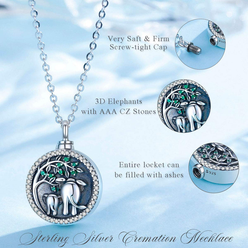 EUDORA Tree of Life Ashes Necklace, 925 Sterling Silver Personalized CZ Stones Urns Cremation Necklaces for Human Pet Ashes, Memorial Jewelry Keepsake, 18inches Chain Elephant's Love - PawsPlanet Australia