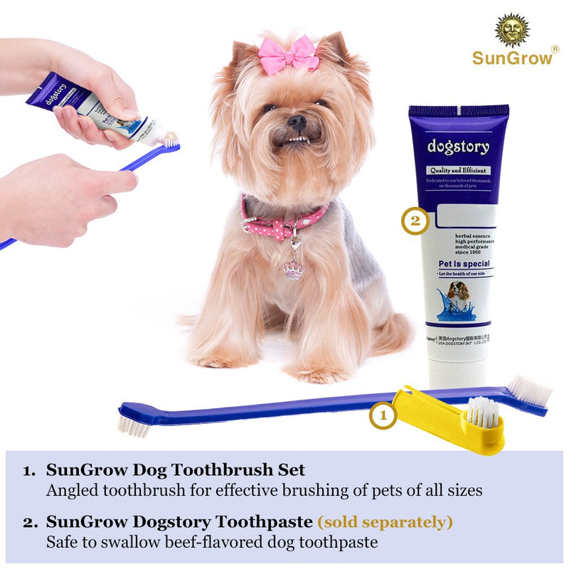 SunGrow Dog Toothbrush Set, 2 Dual-Headed Brush for Better Dental Care, 2 Finger Brushes, Vet and Pet Groomer Recommended, Freshens Dog's Breath, Use with Dog Toothpaste, 4-Pack - PawsPlanet Australia