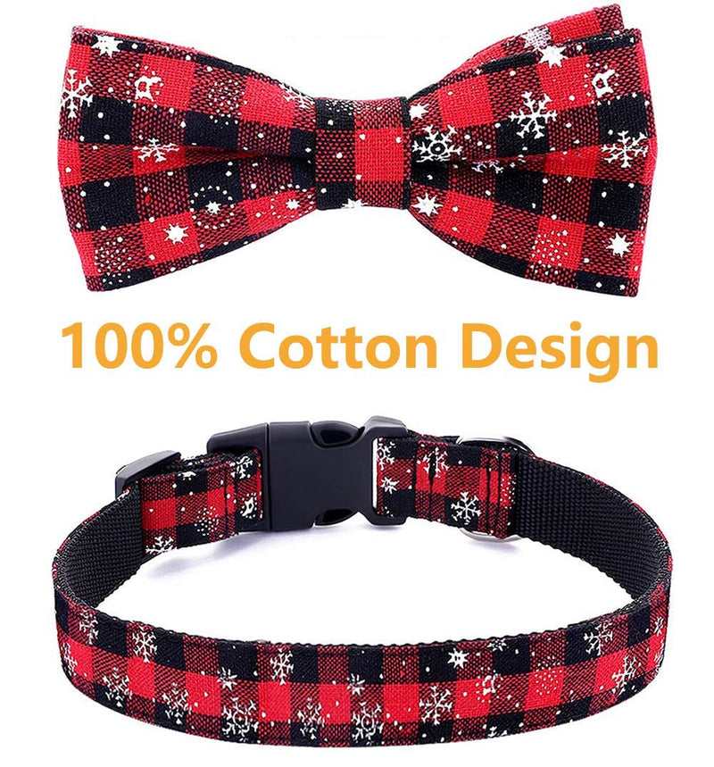 Moonpet Xmas Christmas Dog Collar with Bow Tie - 100% Cotton Nylon Design Adjustable Handmade Dog Collar - Cute Fashion for Small Medium Large Dogs-M M:neck 15 "- 19 ", ,1.0’’ width - PawsPlanet Australia