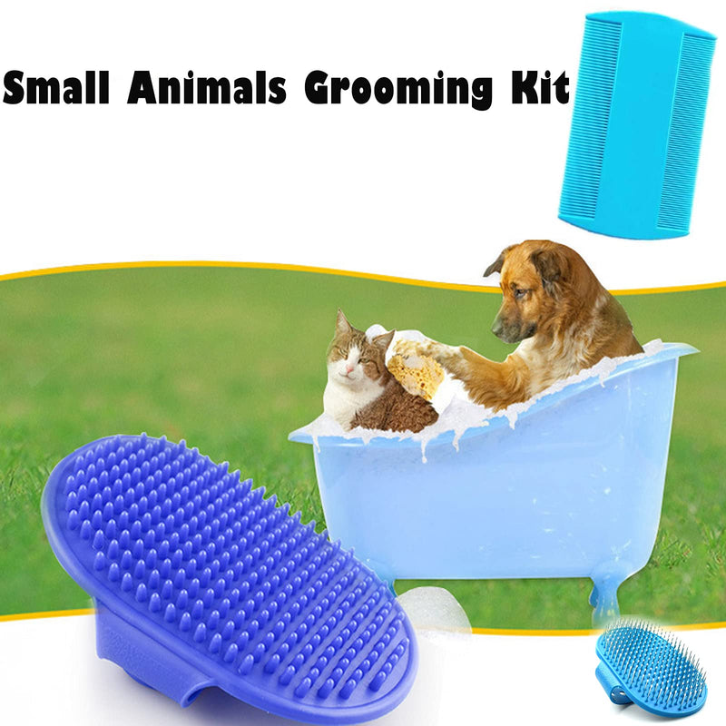 3 Pieces Rabbit Grooming Kit,Guinea Pig Grooming Kit with Rabbit Grooming Brush Comb, Rabbit Hair Brush, Double Sided Pet Comb for Rabbit Guinea Pig and Other Small Animals Supplies (Blue) - PawsPlanet Australia