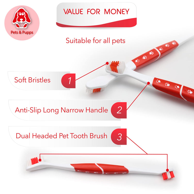 Pet Toothbrush for Dogs, Cats with Soft Bristles - Easy Teeth Cleaning & Dental Care, Non Slip Dual Head Dog Toothbrush - Choose Your Pack (Pack of 1) Pack of 1 - PawsPlanet Australia