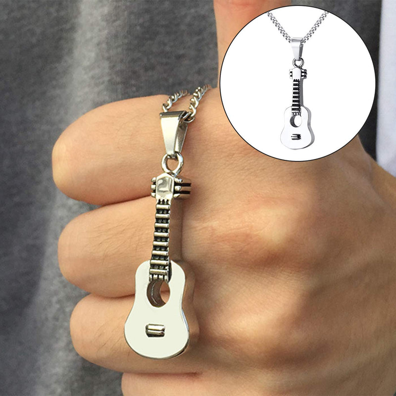 Stainless Steel Guitar Cremation Pendants Necklace Cremation Ashes Keepsake Cremation Necklace Musical Instrument for Pet Cremation Urn Ashes - PawsPlanet Australia