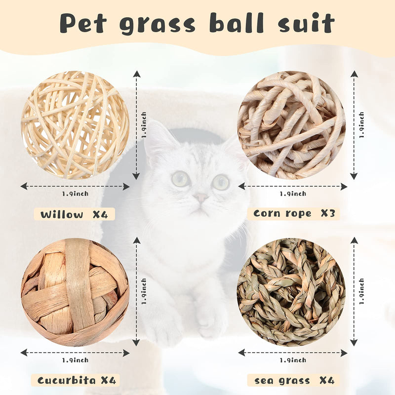 SKYLETY 15 Pieces Small Animal Chew Ball Toy Rolling Activity Play Balls Bunny Treat Ball Grass Ball Pet Cage Accessories for Rabbits Guinea Pigs Chinchilla Teeth Grinding Gnawing Biting - PawsPlanet Australia