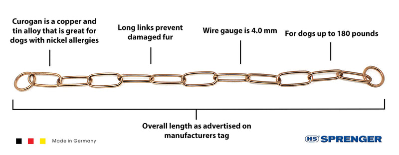 Herm Sprenger Curogan Long Link Fur Saver Dog Training Collar Hypoallergenic Nickel Free No-Pull Slip Chain for Small Medium Large Dogs for Easy Control Made in Germany 23in (59cm) x 4mm - PawsPlanet Australia