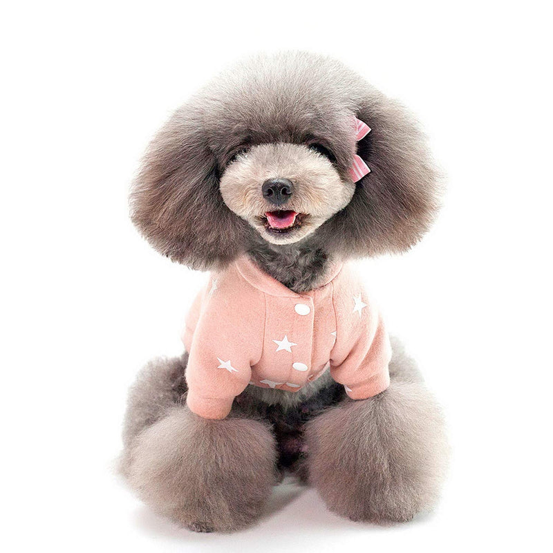 SMALLLEE_LUCKY_STORE Star Print Pet Fleece Sweatshirt Sweater Jacket for Small Dogs Cats Boy Girl Crewneck Soft Warm Winter Coat Puppy Clothes S(Back: 8.0"; Chest: 12.5") baby pink - PawsPlanet Australia