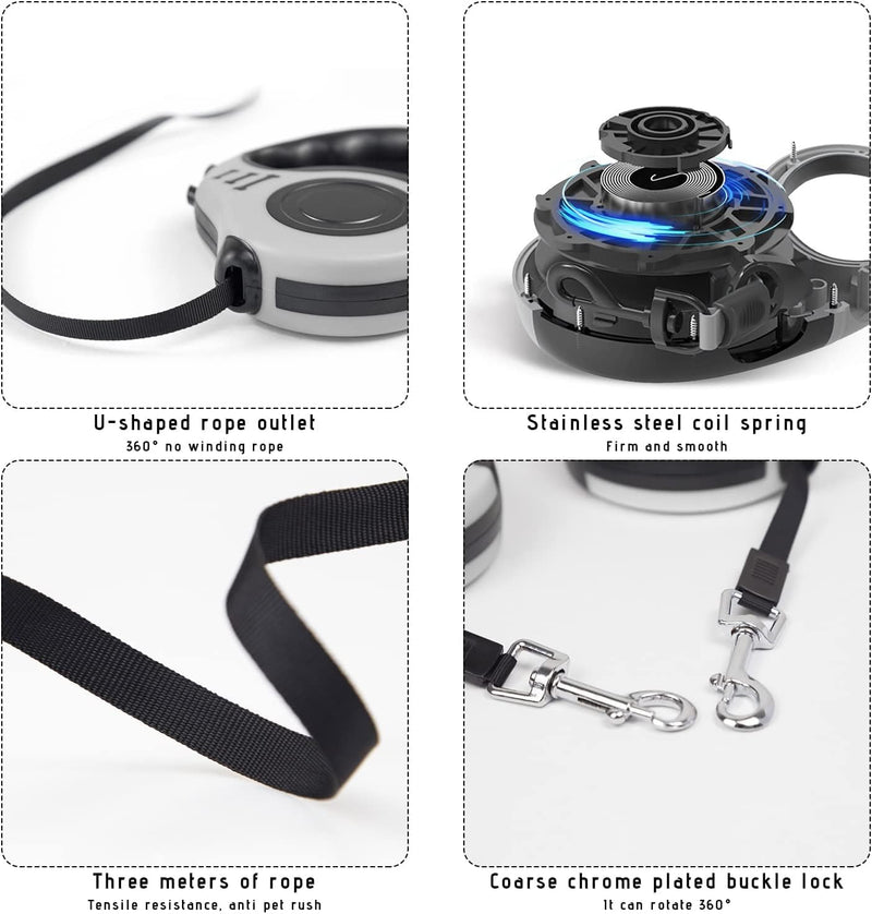 Rolling Leashes for Dogs Non-Slip Soft Rubber Handle Tangle-Free Extendable Dog Leash 5M Long Retractable Dog Leash Pet Lead Automatic Extendable Dog Training Leash for Small-White - PawsPlanet Australia