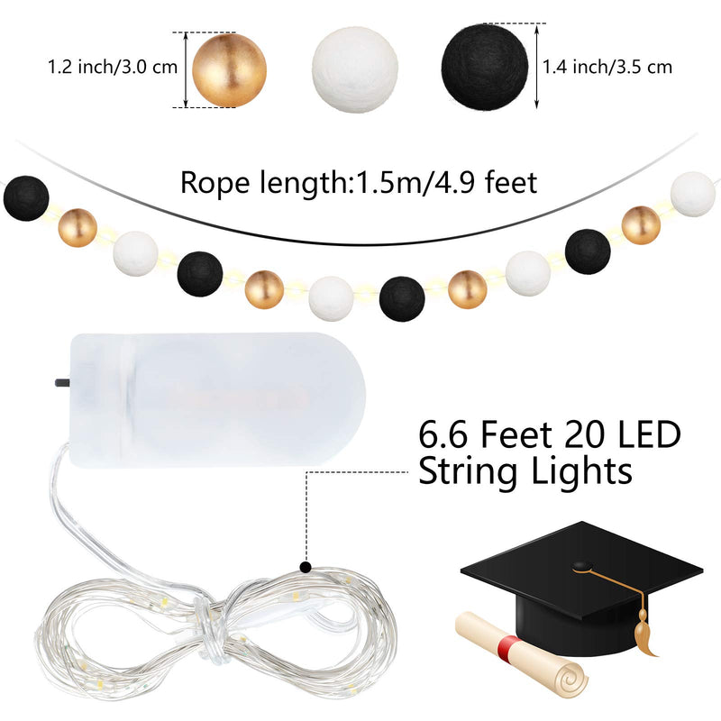 2 Pieces 4.9 Feet Graduation Garlands Felt Pom Pom Balls Garlands and 2 Pieces 6.5 Feet LED String Lights Hanging Banner Decorations for Graduation Party Wall Christmas Tree Decoration - PawsPlanet Australia